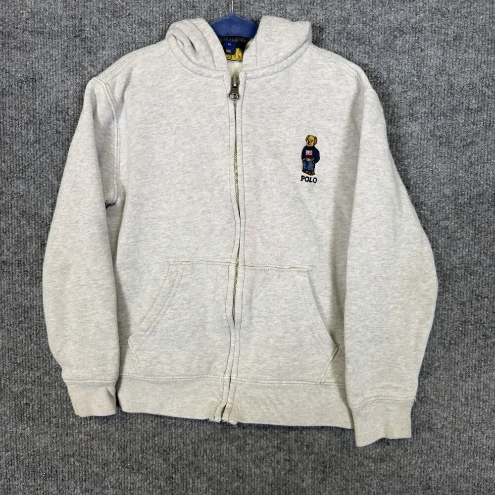 Polo Ralph Lauren Boys Gray Polo Bear Full Zip Hoodie Sweatshirt Boys Size 6